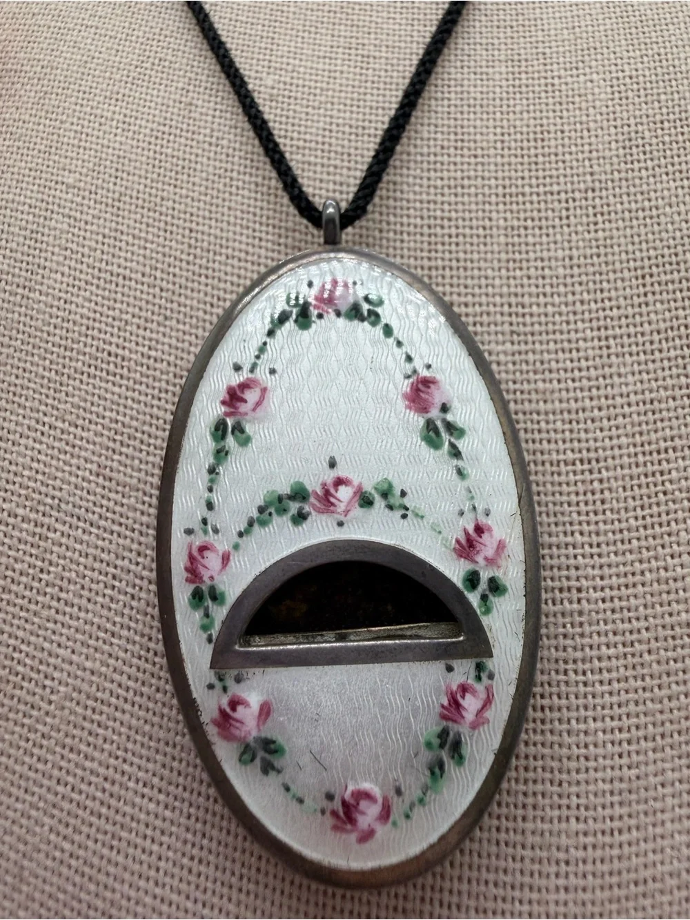 Antique enamel guillouche Sterling whistle pendant